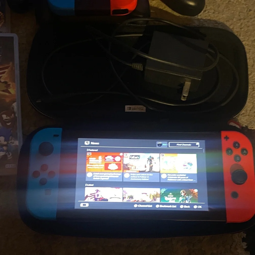 Nintendo Switch with Neon Red and Blue Joy-Con